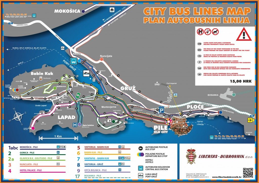 Mapa de los autobuses de Dubrovnik