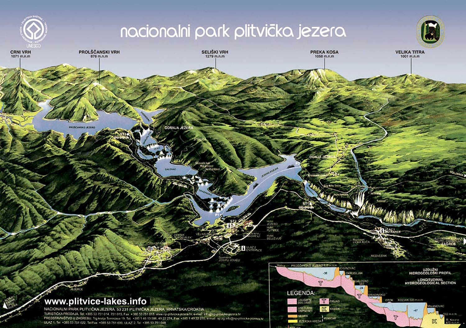 Mapa de los lagos del parque nacional de Plitvice en Croacia