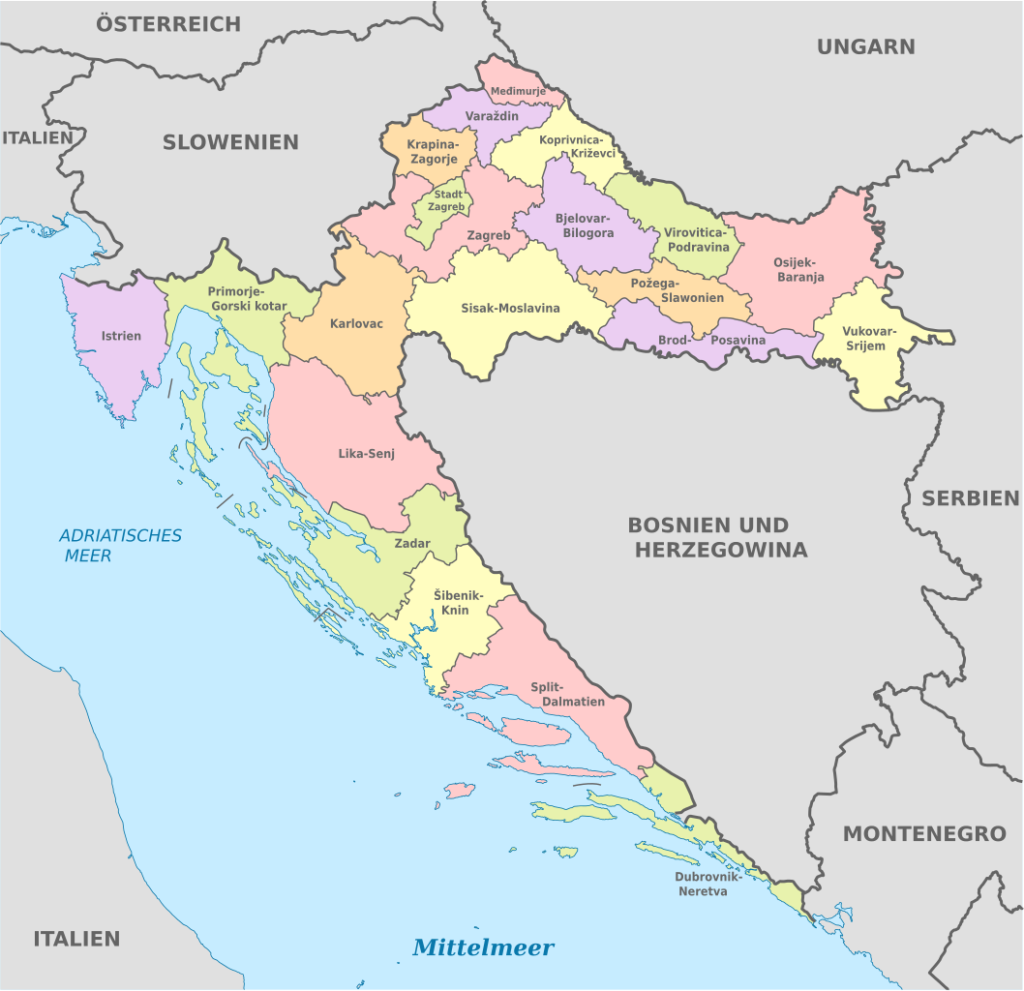 Regiones y Condados de Croacia Distribución