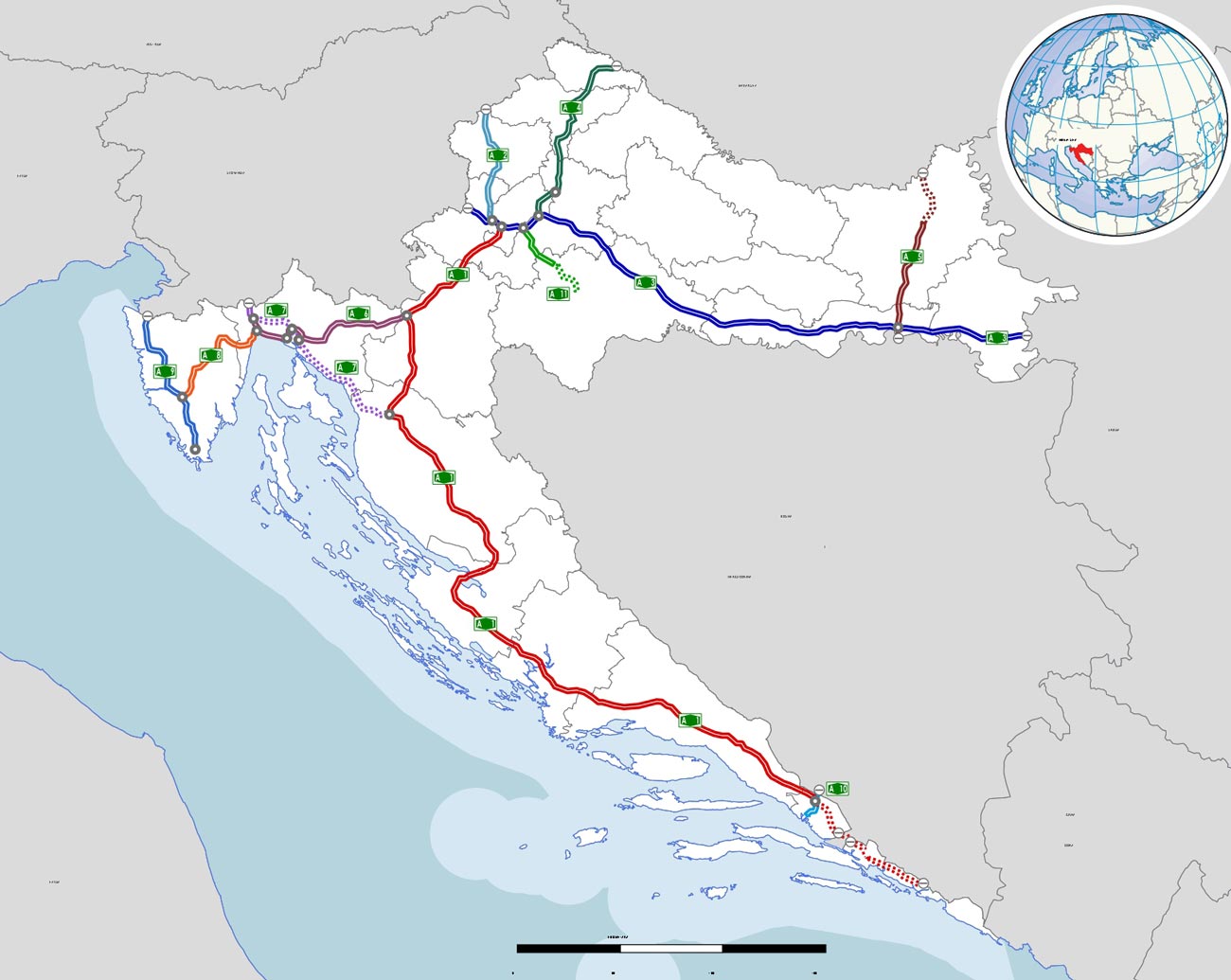 Mapa de las autopistas de Croacia