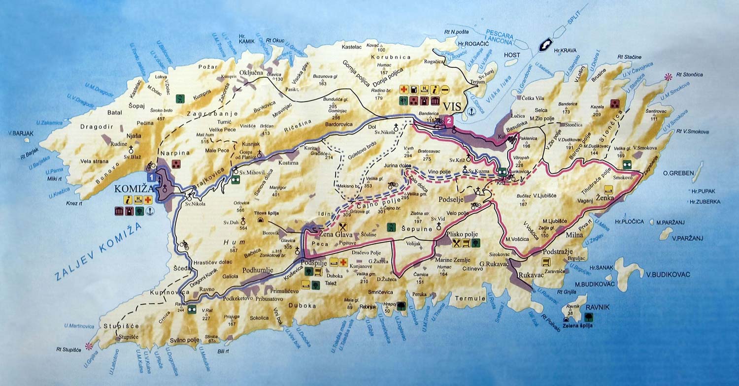 Mapa de la isla de Vis